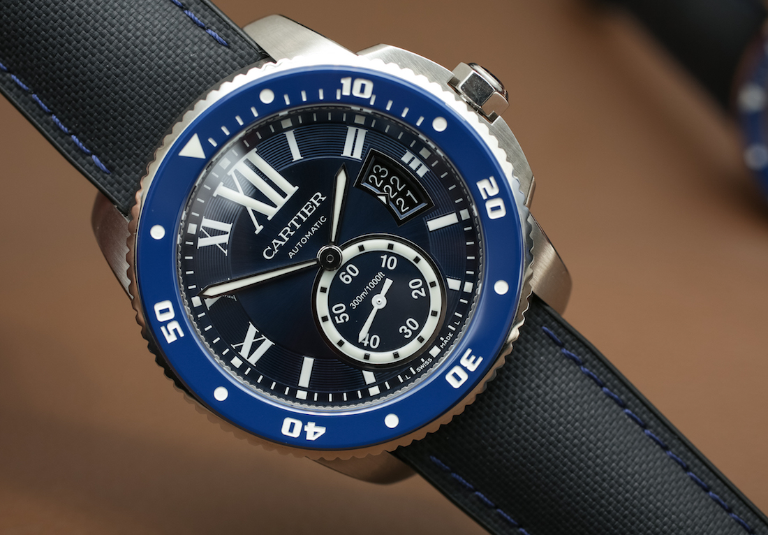 Cartier Calibre De Cartier Watches Gold Replica Diver Blue Watch Hands-On Hands-On 