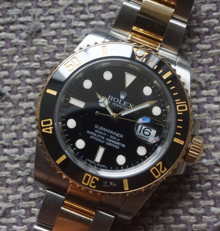 Replica-Rolex-Submariner-Two-Tone-Black-Dial-Watch-Front-view